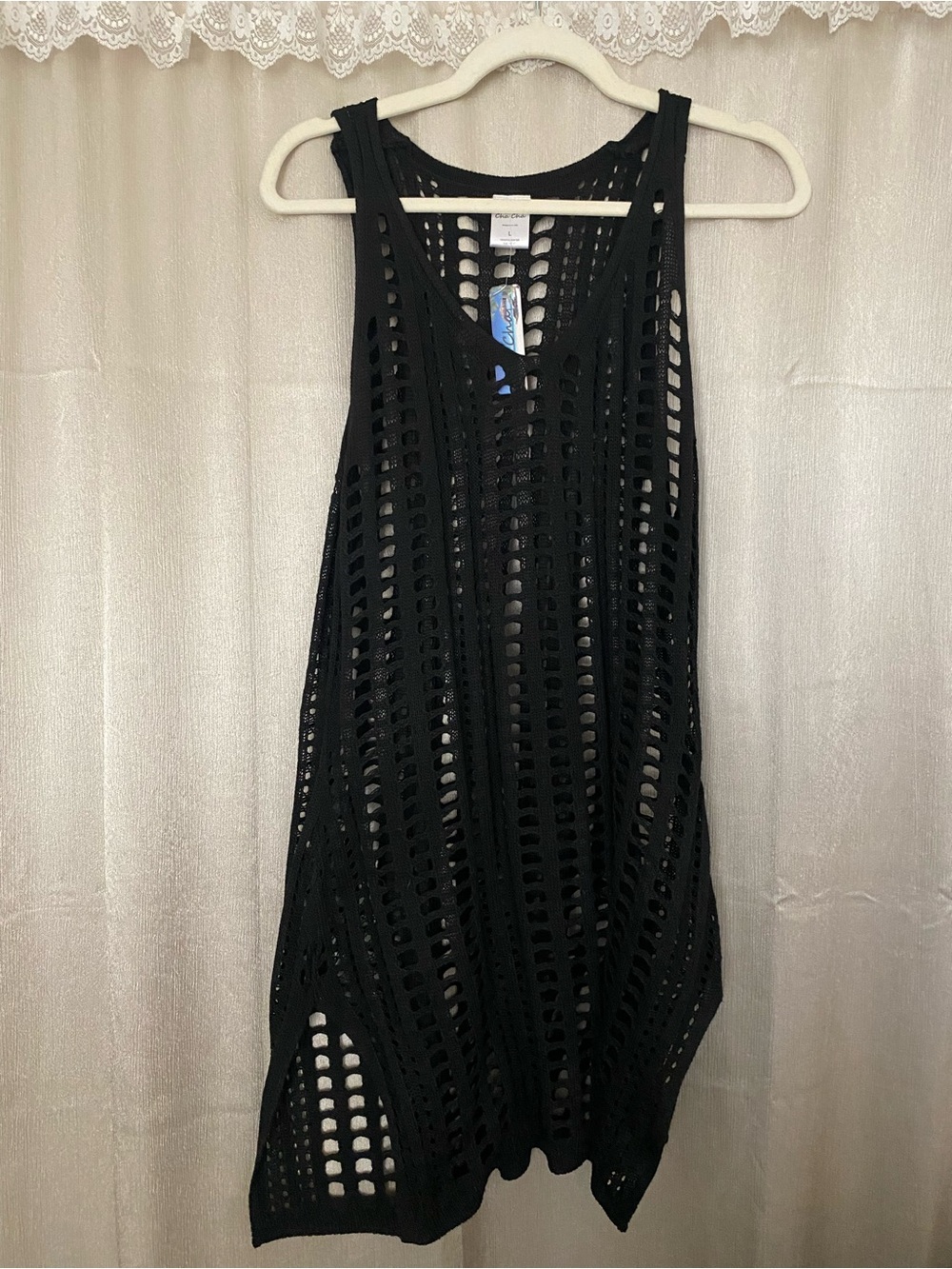 NWT Chaser Coastal Black Open Knit Cruise Beach Cover Up L
